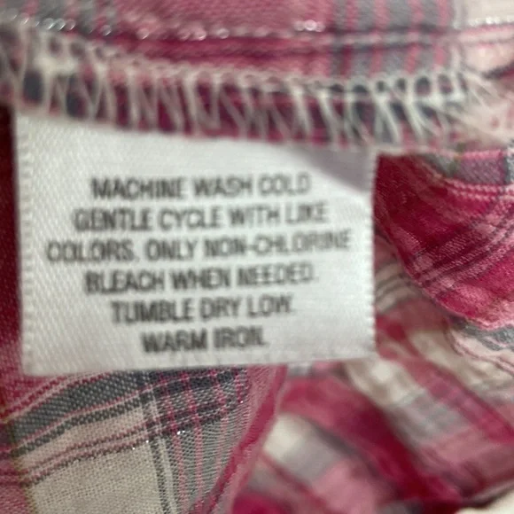 Style & Co. pink plaid western style snap up blouse size 14 silver streaks - Picture 9 of 12